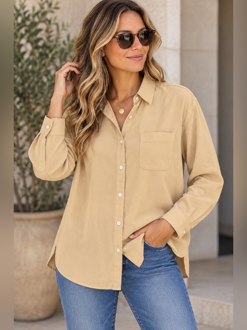 J. Jill Light Yellow Button-Down Shirt